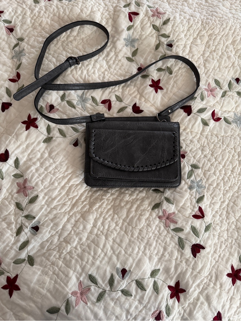 Black Women's Crossbody Bag with Woven Flap whip stitch
